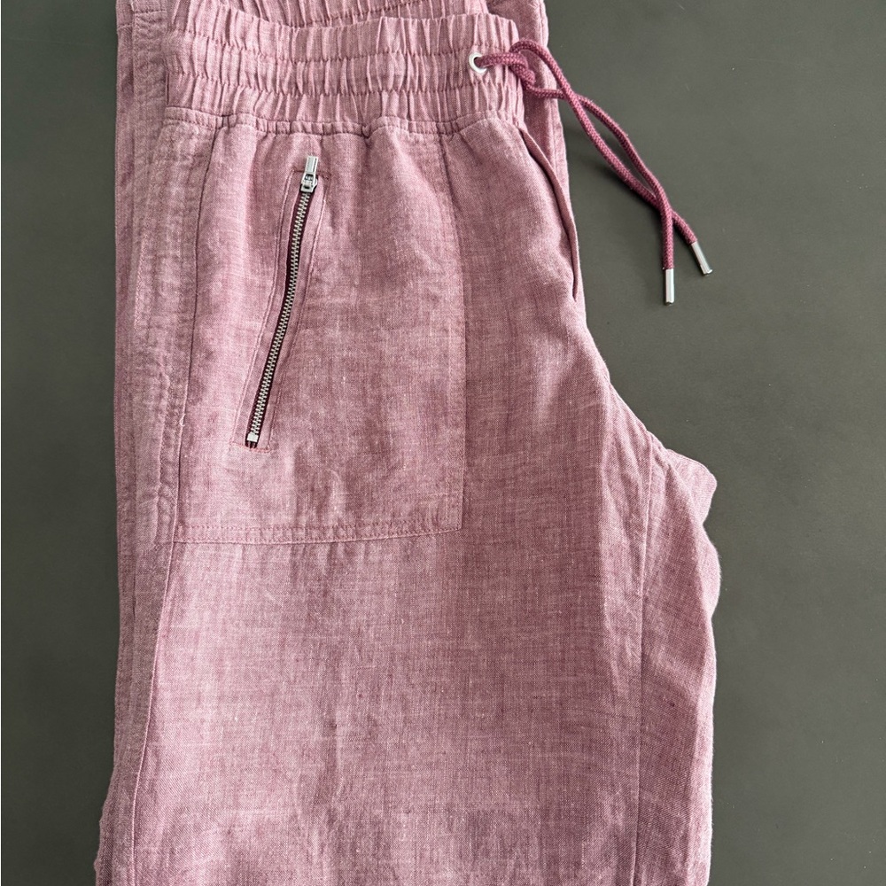 Light Red Linen Pants with Zipper Pockets